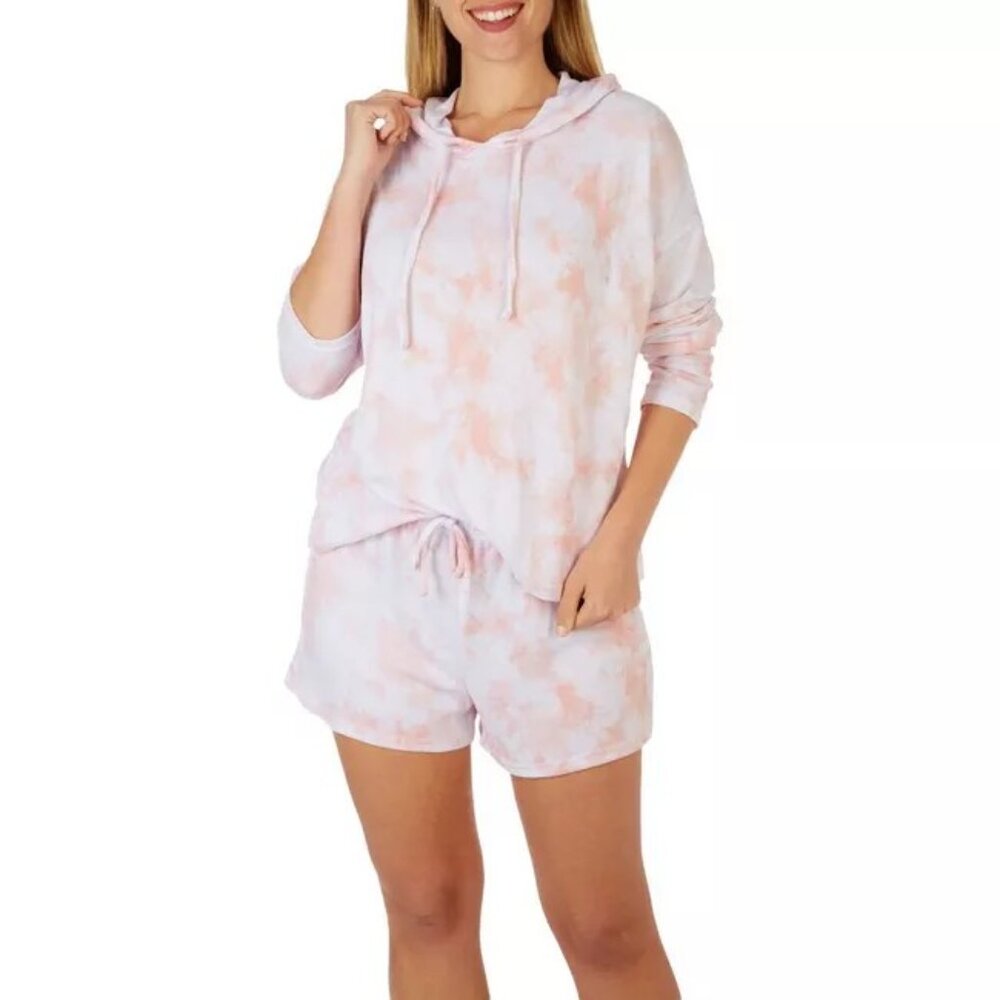 Be Yourself Womens 2-pc. Tie Dye Hooded Pajama Set Piink Cloud DYE size XL